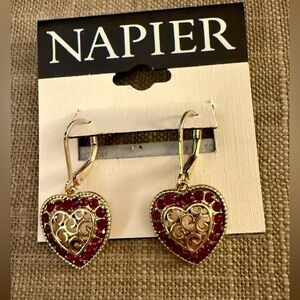 Napier Gold and Red Heart Earrings